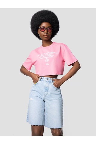 Long Crop Kadın Tshirt K.kol Pembe