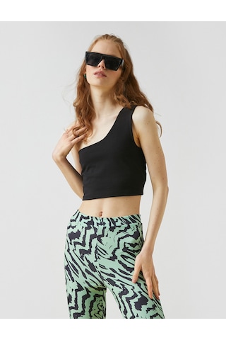 Koton Crop Atlet Tek Omuzlu Siyah 2yal38034ok