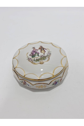Limoges Aşık Çift Desenli Mini Porselen Kapaklı Kutu