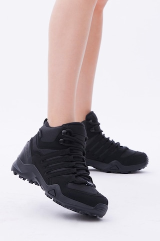 Rahat Kalıp Yanı Şerit Detaylı Bağcıklı Unisex Siyah Siyah Trekking Bot Tb242-0 Siyah Siyah