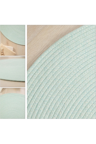 Ocean Home Textile Yıkanabilir Mint Kırçıllı Pamuklu Halı Kilim 120 Cm Çap