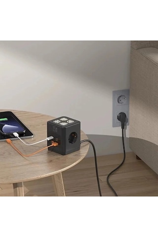 Akım Korumalı 3 Lü Priz Gece Lambalı 25w 2xusb 2xtype-c Çıkış Yüksek Gerilim Koruma Priz Çoğaltıcı