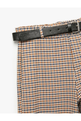 Koton Kemer Detaylı Ekoseli Geniş Paça Pantolon Kahverengi Ekose 6wkg40023aw Kahverengi Ekoseli