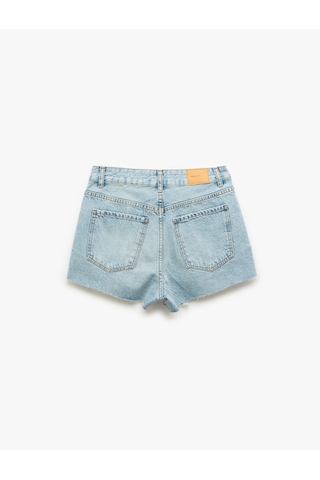 Koton Yüksek Bel Rahat Kesim Pamuklu Yırtık Mini Denim Şort Orta İndigo 5sal40003md Indigo