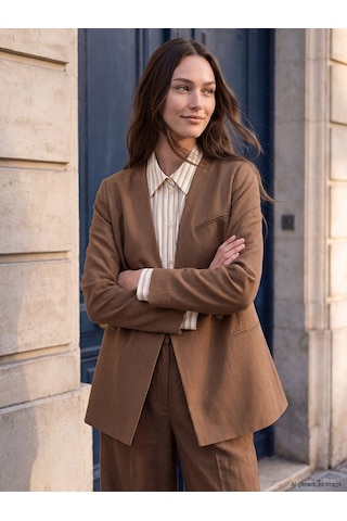 Lcw Modest Bej Kruvaze Yaka Kadın Blazer Ceket