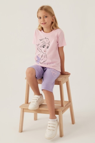 Karlar Ülkesi - Frozen Frozen Gril Toz Pembe Kız Çocuk Kapri Takım 5274-42899 Açık Pembe