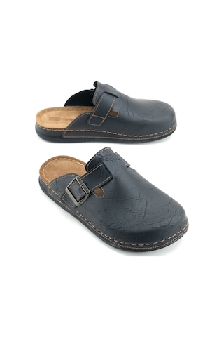 Gezer Erkek İç Taban Hakiki Deri Tek Toka Ayarlanabilir Ev Bahçe Günlük Terlik Siyah