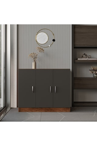 Robin Home Verona E Ofis Çok Amaçlı Dolap Barok- Gri Abanoz