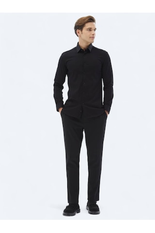 Kip Siyah Düz Regular Fit Dokuma Casual %100 Pamuk Gömlek Siyah