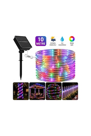 10 Metre Güneş Enerjili Rgb Led Hortum Işık Kumandalı Su Geçirmez Bahçe Balkon Dış Mekan Aydınlatma Diğer
