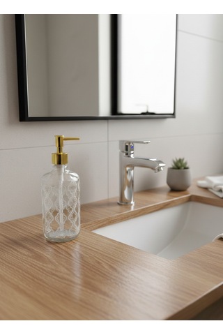 Cam Sıvı Sabunluk 750 Ml Banyo & Mutfak İçin Şık Cam Sabun Dispanseri Altın