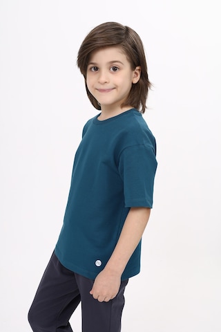 Toontoy Kids Toontoy Unisex Çocuk Baskılı Tişört Petrol Mavi