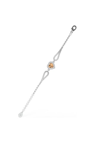 Roza Silver 925 Ayar Sitrin Taşlı Rodyum Pırlanta Görünümlü Kalp Gümüş Bileklik Rb10060 Gümüş