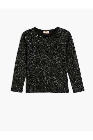 Koton Tişört Uzun Kollu Sim Detaylı Bisiklet Yaka Pamuklu Siyah 5wkg10018ak Siyah