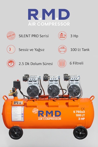 R.M.D Kompresör 100 Lt Hava Kompresörü Sessiz Ve Yağsız S750I3