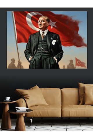 Türk Bayraklı Atatürk Dekoratif Kanvas - Mdf Ahşap Tablo