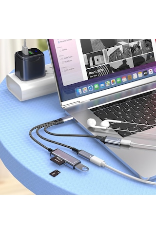 Cr64 Type-c 5 İn 1 Çok Fonksiyonlu Otg Hub Type-c Kulaklık Girişi, 60w Pd Hızlı Şarj, Sd & Micro Sd Kart Okuyucu Ve Usb 2.0 Adaptör