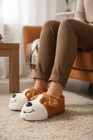 Açık Kahve Köpek Desenli Unisex Panduf 26k001 Sütlü Kahve