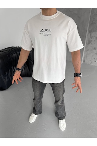 Wear Vexel Erkek Bisiklet Yaka Baskılı T-shirt - Beyaz Çok Renkli