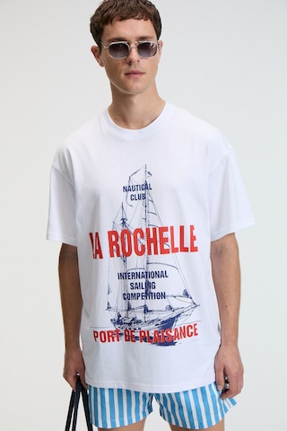 Grimelange CRUNCH Erkek Oversize %100 Pamuk Baskılı Yuvarlak Yaka Beyaz T-Shirt