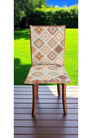 Kilim Desenli Arkalıklı Fermuarlı Sandalye Minderi Çok Renkli