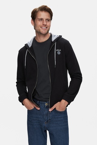 Ucla Hılgard Siyah Kapüşonlu Ve Fermuarlı Baskılı Standard Fit Erkek Sweatshirt Siyah