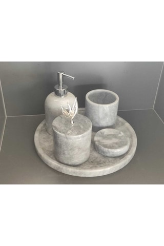 Gri Mermer 5'li Banyo Seti Beyaz