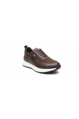 Growish Gr0420 Hakiki Deri Nubuk Detaylı Armalı Darbe Emici Beyaz Eva Taban Erkek Sneaker Ayakkabı Kahverengi