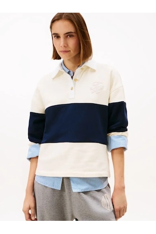 Tommy Hilfiger Gold Btn Rugby Terry Swtsrt Kadın Bej Sweatshirt - Ww0ww49519 Bej