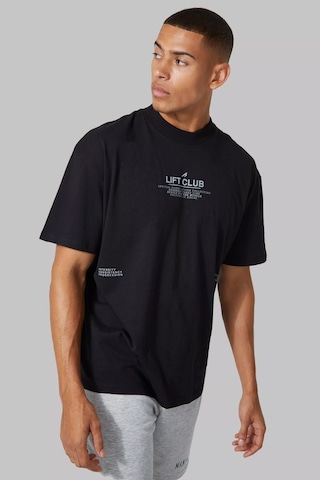 T-shirt - Lift Club Baskılı Oversize Bisiklet Yaka Kısa Kol Siyah Tişört Siyah