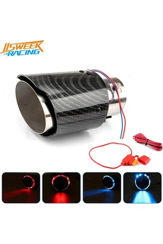 Boatshop1 Mavi Karbon Fiber Egzoz Ucu Kirmizi Mavi Led Isikli Paslanmaz Celik Egzoz Boru Modifikasyon