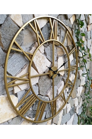 Otantik 7610G Dekoratif Duvar Saati Roma Rakam Altın Ferforje76Cm Altın