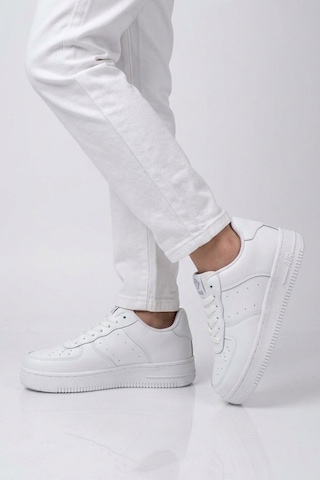 Cool Beyaz Bağcıklı Kalın Tabanlı Unisex Yürüyüş Ve Spor Ayakkabı Sneaker Pekin Kısa