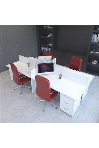 Burovena Vena Nil Workstation Dörtlü Çalışma Masa 320Cm X 140Cm X 115H