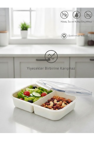 2 Bölmeli Sızdırmaz Lunch Box Saklama Kabı - 1 Litre Beslenme Kutusu Şeffaf