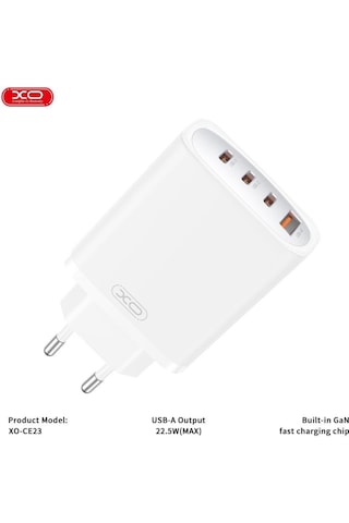 Ce23 Eu 65w Gan 4 Portlu Çoklu Hızlı Şarj Adaptörü Ve Pd Laptop Şarj Başlığı 3x Type-c + 1x Usb-a