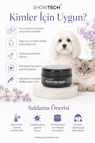 Showtech Moisture Mask Kedi Ve Köpekler İçin Konsantre 10:1 Yoğun Nemlendirici Ve Besleyici Tüy Bakım Maskesi 125 Ml