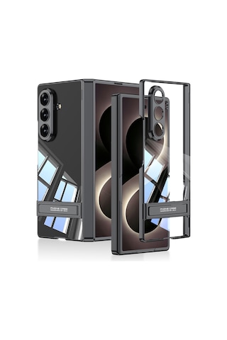 Samsung Uyumlu Galaxy Z Fold 8 Ultra Kılıf Kamera Korumalı Şeffaf Tasarımlı Maks Technology Standlı Kılıf Mavi