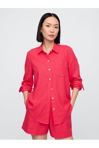 Gap V-lınen Easy Shirt - Beachy Kadın Gömlek-8073 Pembe