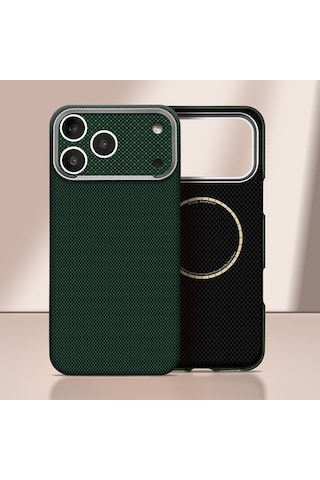 İphone 17 Pro Max Uyumlu Kılıf M-safe Şarj Özellikli Zore Paris Zerre Sert Pc Kapak Koyu Yeşil