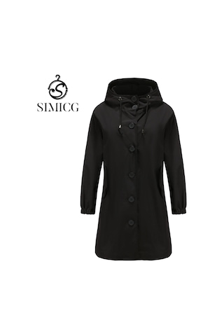 Sonbahar Ve Kışlık Kadın Kapüşonlu Rüzgarlık Günlük Ceket Siyah