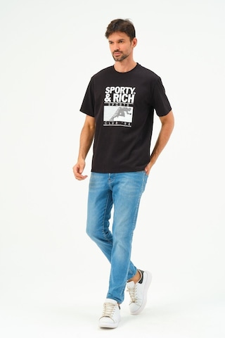 Rich Erkek Oversize Pamuk Tişört T-shirt SIYAH