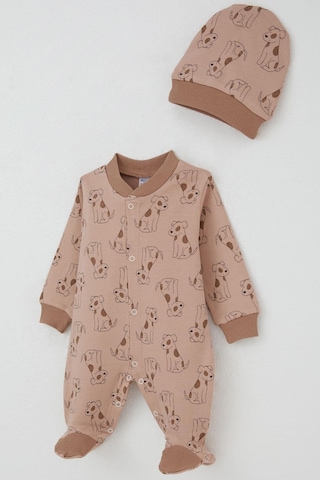 Breeze Erkek Bebek Patikli Tulum Sevimli Köpekçik Desenli 0-6 Ay, Açık Kahverengi Açık Kahverengi