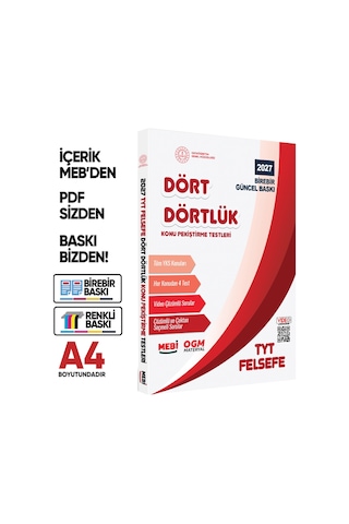 2027 YKS-TYT MEBİ-OGM Dört Dörtlük Pekiştirme Testi Soru Bankası Çözümlü Set BASKI ÜCRETİ A4 Renkli