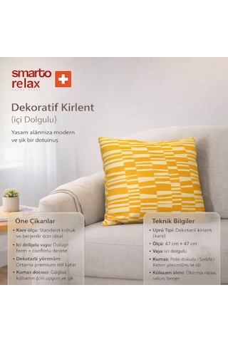 Smarto Relax Içi Dolgulu Kırlent 45x45 Cm Kare Salon & Berjer Kırlenti - Smr-kır-020 Beyaz - Sarı