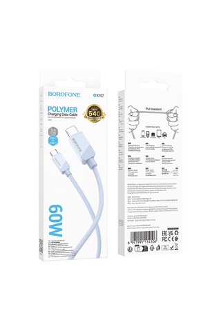 Borofone Bx107 60w Usb-c / Tip-c Usb-c / Tip-c Hızlı Şarj Veri Kablosu, Uzunluk: 1m Mavi