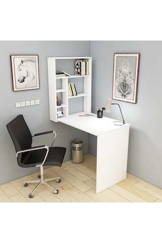 Arnetti Sedir Açılır Kapanır Raflı Çalışma Masası Beyaz