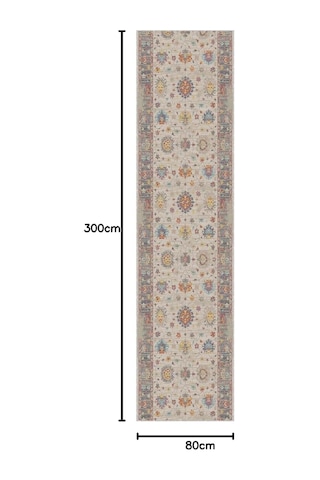 Kaymaz Taban Makinede Yıkanabilir Vintage Kesme Yolluk Ar663, Bej, 80 X 300 Çok Renkli