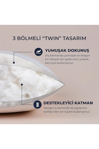 Gold 90 Twin Kaz Tüyü Yastık 3 Bölmeli Tasarım,%90 Gıdık Tüyü + Sırt Tüyü Dolgu, Orta-yumuşak Destek Genel