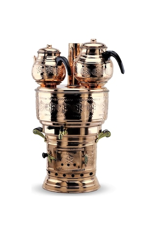 Çift Demlikli Bakır Semaver 10 L